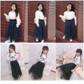 Girl's Miniskirt Mid-Length 2024 Summer New Middle and Big Children Korean Style Starry Skirt Overknee Dress Mesh Skirt. 