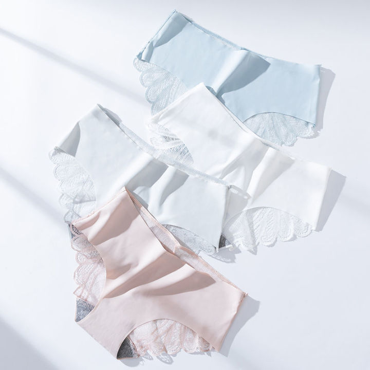 4Summer Ultra-Thin Charming Nude Feel Seamless Ice Silk Lace Girl Graphene Antibacterial Women's Underwear