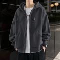 Male Clothes Black Solid Sweatshirt For Men Full Zip Up Hooded Hoodies Winter Young On Sale Offers High Quality Korean Style. 