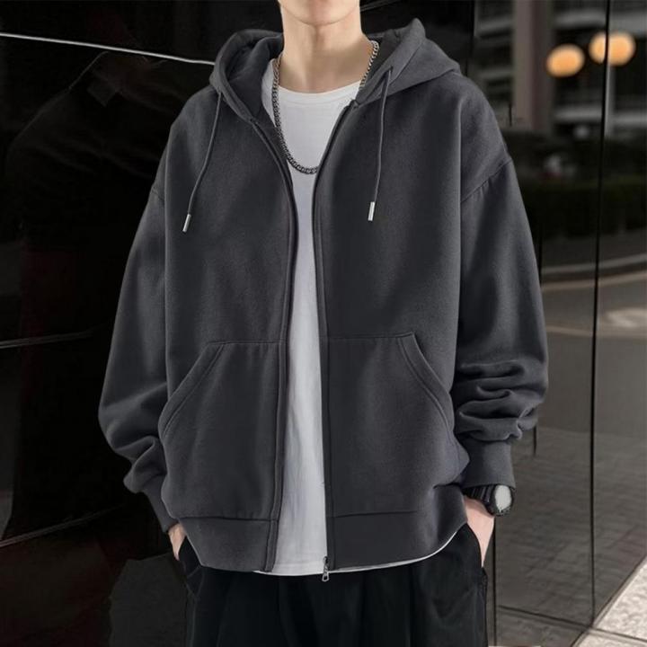 Male%20Clothes%20Black%20Solid%20Sweatshirt%20For%20Men%20Full%20Zip%20Up%20Hooded%20Hoodies%20Winter%20Young%20On%20Sale%20Offers%20High%20Quality%20Korean%20Style%20-%20Image%205