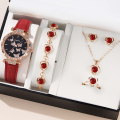 Luxury Watch Women Ring Necklace Earrings Rhinestone 6PCS Set Fashion Wristwatch Female Casual Ladies Watches Bracelet Set Clock No Box. 