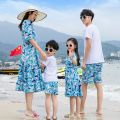Seaside Mother-Daughter Matching Outfit Summer Travel Parent-Child Outfit a Family of Three Four Beach Mother-Daughter Dress Vacation Father-Child Suit. 