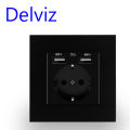 Delviz EU Standard USB Socket, AC 110V-250V, 16A Wall Embedded Outlet, 5V 2A Dual Usb charge hole, EU Power Socket With USB Port. 