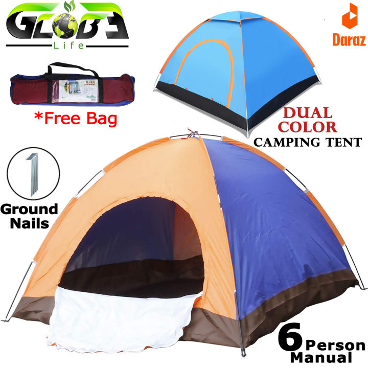 6 Man Manual Camping Tent Hiking Traveling Hunting Fishing Sleeping 6P tent Adult Kids outdoor water Resistant Sun Shelter Dome  with Carrying Bag 6 Person Manual