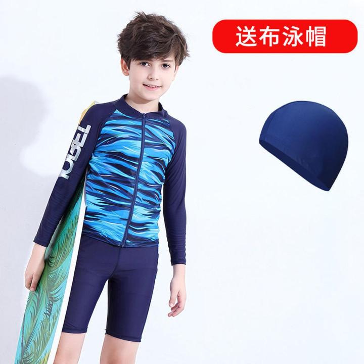 Boy s Swimsuit Suit Older Kids Swimwear Middle and Big Children Hot Spring Swimming Training Sun Protection Primary School Student Youth Swimsuit Daraz.lk