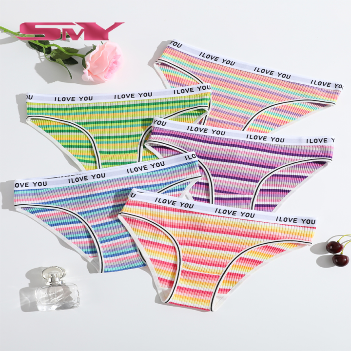 SMY 5 PCS/Set Soft Threaded Rainbow Printed Women Underwear Breathable Colorful Women Briefs