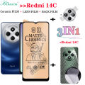 BLKNAIM 3in1 Xiaomi Redmi 14C Full Cover matte ceramic film Screen Protector For Xiaomi Redmi 14C ceramic Glass Tempered Glass lens film Carbon fiber back film. 