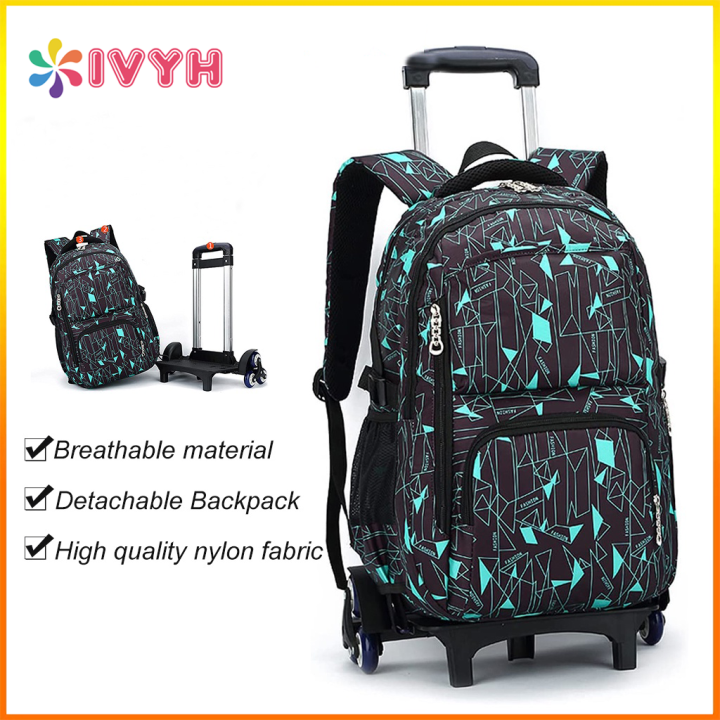 【Selangor Ready Stock】Ivyh 6 Wheels Trolley Backpack Nylon Fabric Outdoor Travel Large Bag for Men, Boys, Black Series Casual School Bags