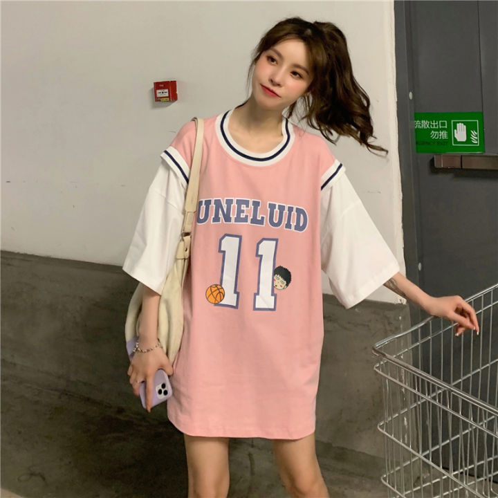 T%20Shirt%20Sport%20Jersey%202024%20Basketball%20Casual%20Short%20Sleeve%20Korean%20Version%20Fashion%20Splicing%20Two%20Pieces%20Top%20Printing%20Loose%20T-Shirt%20for%20Women%20INS%20New%20-%20Image%208