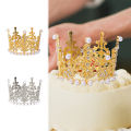 Mini Crown Cake Topper Crystal Pearl Tiara Children Hair Ornaments Kids Birthday Party Cakes Dessert Accessories Elegant Wedding Supplies 1Pcs. 