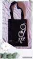 Natural fabric stylish black tote bag with hand paintings for everyday travel, dream catcher design. 