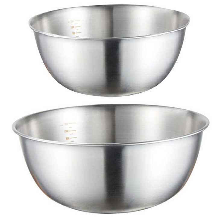 2PCS Stainless Steel Bowls Mixing Bowl with Scale Deep Mixing Egg Bowls Non Slip Kitchen Bowl for Baking Salad Cooking