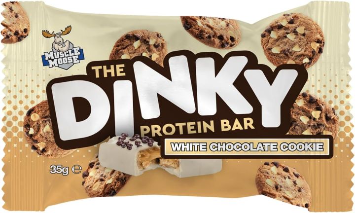 Muscle Moose Dinky Protein Bar, Low Calorie, Low Sugar Protein Bar, 11g Protein (PACK OF 1, WHITE CHOCOLATE COOKIE)  FROM DUBAI (SAM)