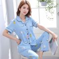 Pajamas Women's Spring Summer Short Sleeve Trousers Pure Cotton Pajamas Women's Summer Korean Style Outerwear Homewear Lapel Suit. 