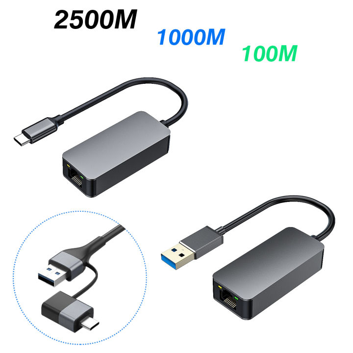 USB Type C to RJ45 Ethernet Adapter Network Card 1000Mbps USB3 to Ethernet 2.5 Gigabit Cable Converter For PC Laptop Switch