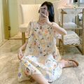 Artificial Cotton Nightdress Women's Summer Dress 2024 New Pajamas Artificial Cotton Pregnant Women Outwear Pajamas Long. 