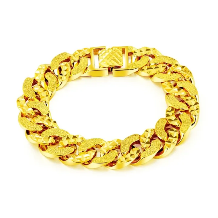 Gold Plated bracelet Vintage Luxury 24K Gold Color Copper Cuban Link Bracelets Hip Hop Free Gift Box Men Bracelet & Bangle Male Accessory