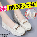 Genuine Leather Women's Spring and Autumn New Leather Shoes Comfortable Flat Mom Shoes Soft Bottom Soft Surface Peas Shoes Versatile Casual Shoes. 