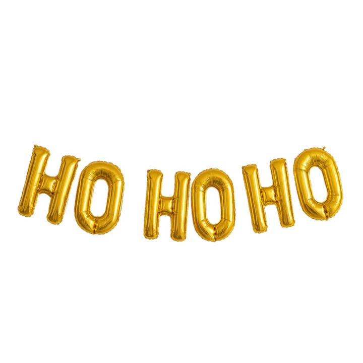 HO HO HO 16" Gold Foil Letter Balloon Banner – Christmas Party Decor with Ribbon & Straw
