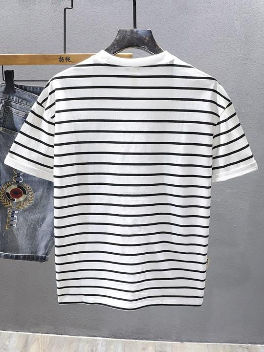Striped Short-SleeveTT-shirt Men's2023Summer New High-End Men's Elbow-Sleeved Top T-shirt Fashion Tops Youth Men's Clothing