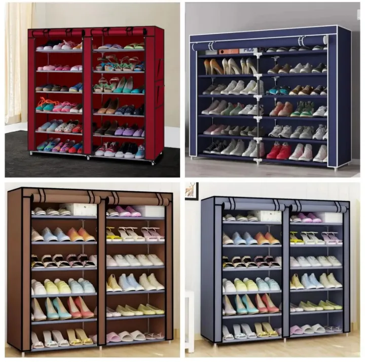 12 Layer Double Side Shoe Rack,12 Tier Shoe Cabinet with Dust Cover ...
