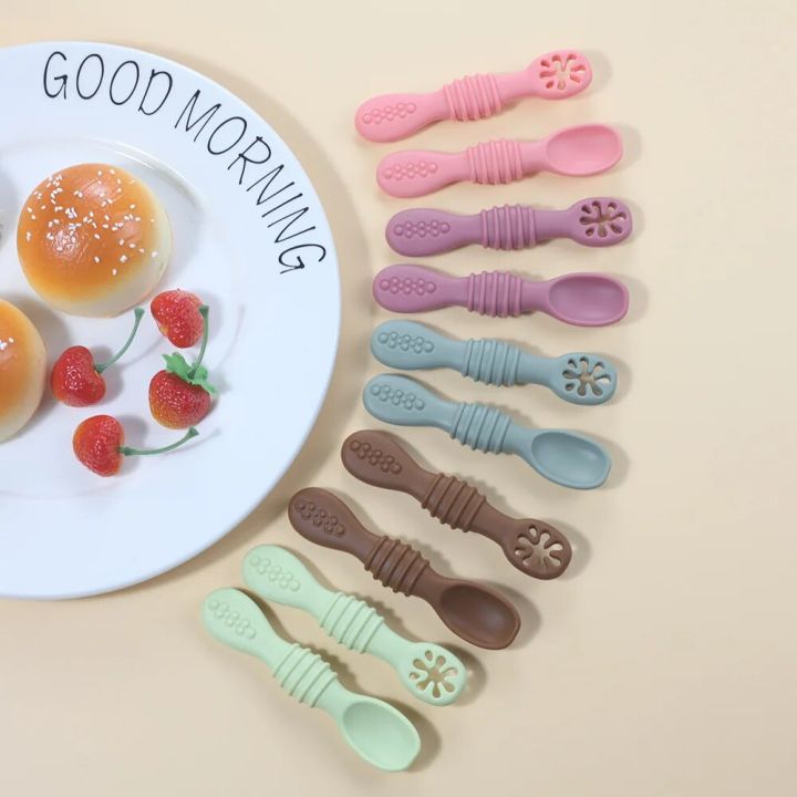 【NEW】 Food Grade Silicone Baby Spoon Fork Set Sticky Spoon Children Cutlery Training Spoon Feeding Tableware Soft Kitchen Accessories