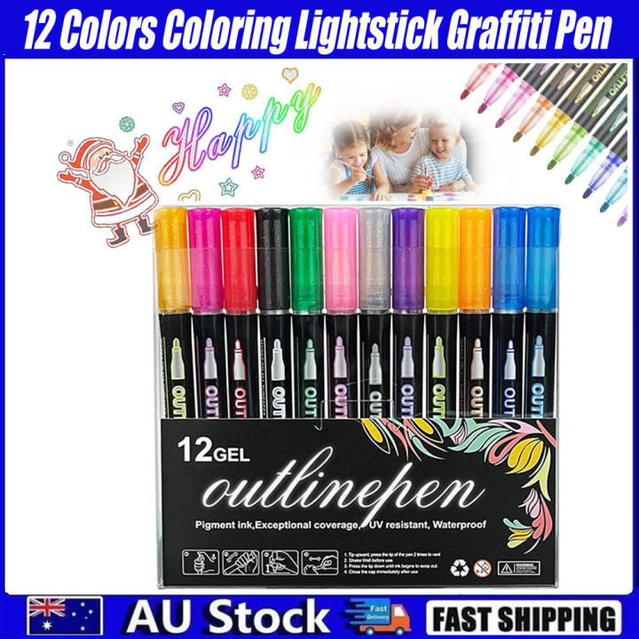 Self-Outline Graffiti Pen Lightstick Glitter Coloring Outline Markers Metallic Double Line Metallic Markers for Art Art