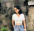 White Dot V Neck Short Sleeve Front Gather Top. 
