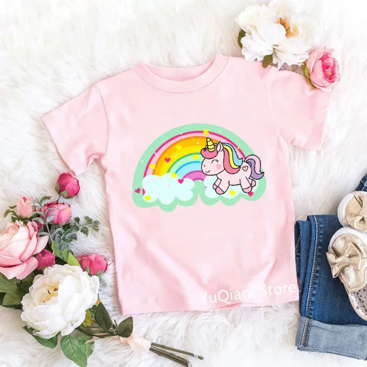 New%20Lovely%20Rainbow%20Unicorn%20Animal%20Print%20Pink%20Girl%20T-Shirt%20Summer%20Children's%20Clothes%20Cute%20Short%20Sleeve%20T%20Shirt%20Toddler%20Kids%20Teen%20-%20Image%204