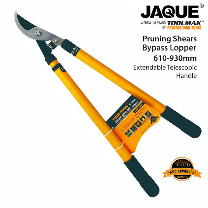TOOLMAK Pruning Shear Extendable Bypass Lopper Tree Trimmer with Telescopic Heavy Duty 610-930mm Handle, Branch Cutter, SK5 Sharp Blade for Cutting Shrubs and Branches, Plant Cutting Scissors for Yard and Garden Tool.