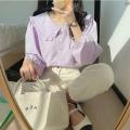 Sweet Peter Pan Collar Shirt Women Vintage Long Sleeve Blouse Preppy Style Yellow Blue Loose Buttons Youth Tops 2023 Y2k. 