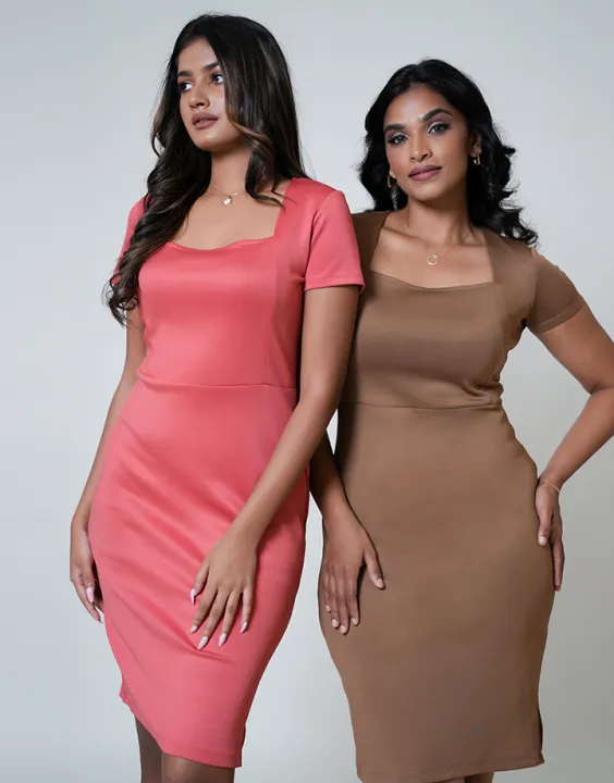 Spring & Summer Short Sleeve Square Neck Bodycon Dress