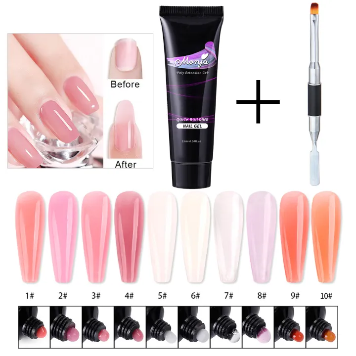 Monja 2 Pcs/Set 10 Styles Nail Art Set Acrylic Gel Dual End Painting Brush UV Gel Nail Extension Building DIY Manicure Tool Kits