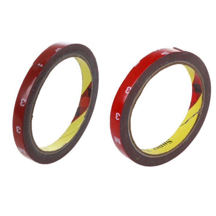 2 Pcs Strong Permanent Double Sided Super Sticky Foam Tape Roll for Vehicle Car, Red 10MMx3M & 12MMx3M