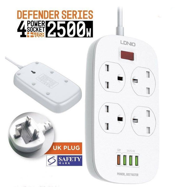 LDNIO 4 AC Outlets Universal Power Strip SC4407 Power Socket with 4 USB - UK PLUG
