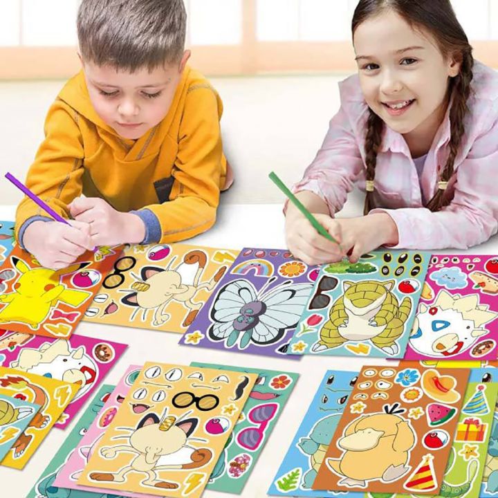 NEW%206/12Sheets%20Pokemon%20Children%20Puzzle%20Anime%20Stickers%20Make-a-Face%20Assemble%20Funny%20Cartoon%20Decal%20Assemble%20Jigsaw%20Children%20Boy%20Toy%20Gift%20-%20Image%204
