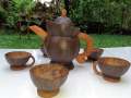 Coconut Shell Tea Pot With 4 Cups - Desert Cup - Bowl - Hand Made - 100% Eco Frendly - Dishes - Tea Mug - Suger Bowl - Tray - Spoon - Curry Bowl. 