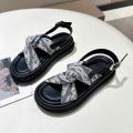Large Size Women's Shoes Botton Width Fat Girl 35-43 Platform Roman Sandals 41 One-Suit Skirt Summer French Retro Beach Shoes 42. 