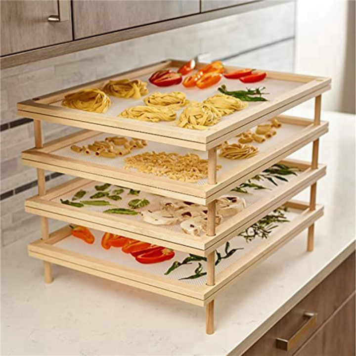 8X Stackable Food Dryer with Net Wooden Pasta Herb Drying Racks ...