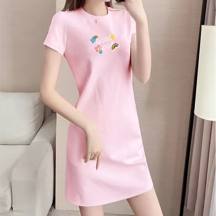 Pure%20Cotton%20T%20T-shirt%20Dress%20Women's%20Large%20Size%20Korean%20Style%20Summer%20New%20Loose%20Slimming%20Versatile%20Printed%20Short%20Sleeve%20Midi%20Dress%20-%20Image%206