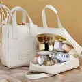Pu Makeup Bag With Handle, Multi-functional Makeup Bag, Waterproof Portable Multi-layer PU Toiletries Cosmetics Storage Bag. 