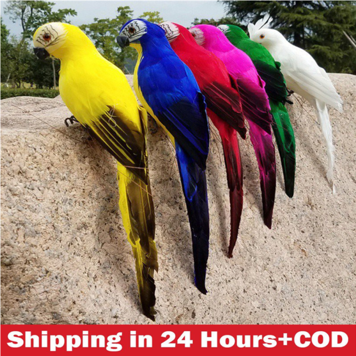 【BestGO】25cm handmade simulation parrot creative feather lawn figurine decoration animal bird garden bird props decoration