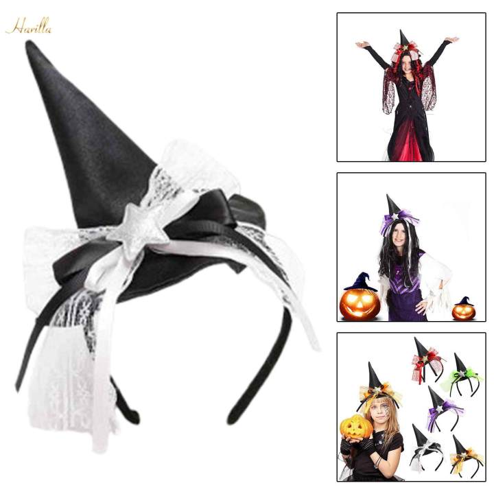 Witch Hat Headband Cosplay Kids Hair Hoop Hairband for Masquerade Halloween White