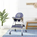 Foldable Baby High Chair, Infant Chair with 4 Silent Wheel, Lightweight Multifunctional Toddlers Dining Chair for Feeding, Blue with Cushion | INeedz HC401. 
