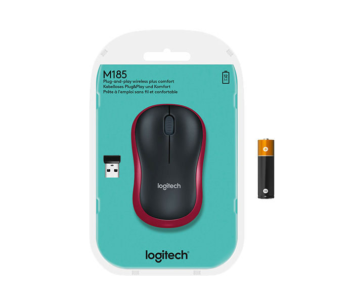 Original Logitech M185 Wireless Mouse with Nano Receiver Red