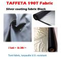 Taffeta fabric for tent, tarpaulin tafata fabric black - silver coating. 