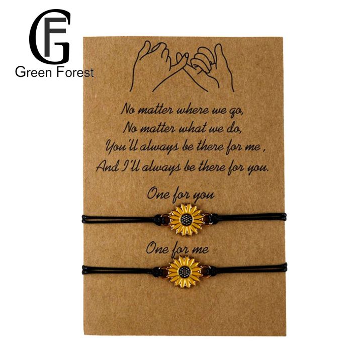 Green forest 1 Set Friendship Card Bracelets Sunflower Dripping Oil Adjustable Bracelets for Daily Wear