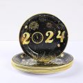 paper plates 2024 New Year Party Disposable Tableware Black Gold Paper Plates Napkins Cups Tablecloth New Year Party DecorationsParty Tableware. 