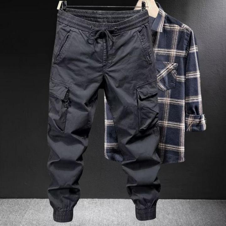 Elastic%20Waistband%20Pants%20Breathable%20Pants%20Men's%20Drawstring%20Cargo%20Pants%20with%20Elastic%20Waist%20Multi%20Pockets%20Ankle-banded%20for%20Daily%20-%20Image%203
