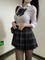 jk Uniform Genuine Original Tight Shirt Stretch Fitted Waist Figure Flattering Shirt High Waist Skirt Skirt Outfit Summer. 